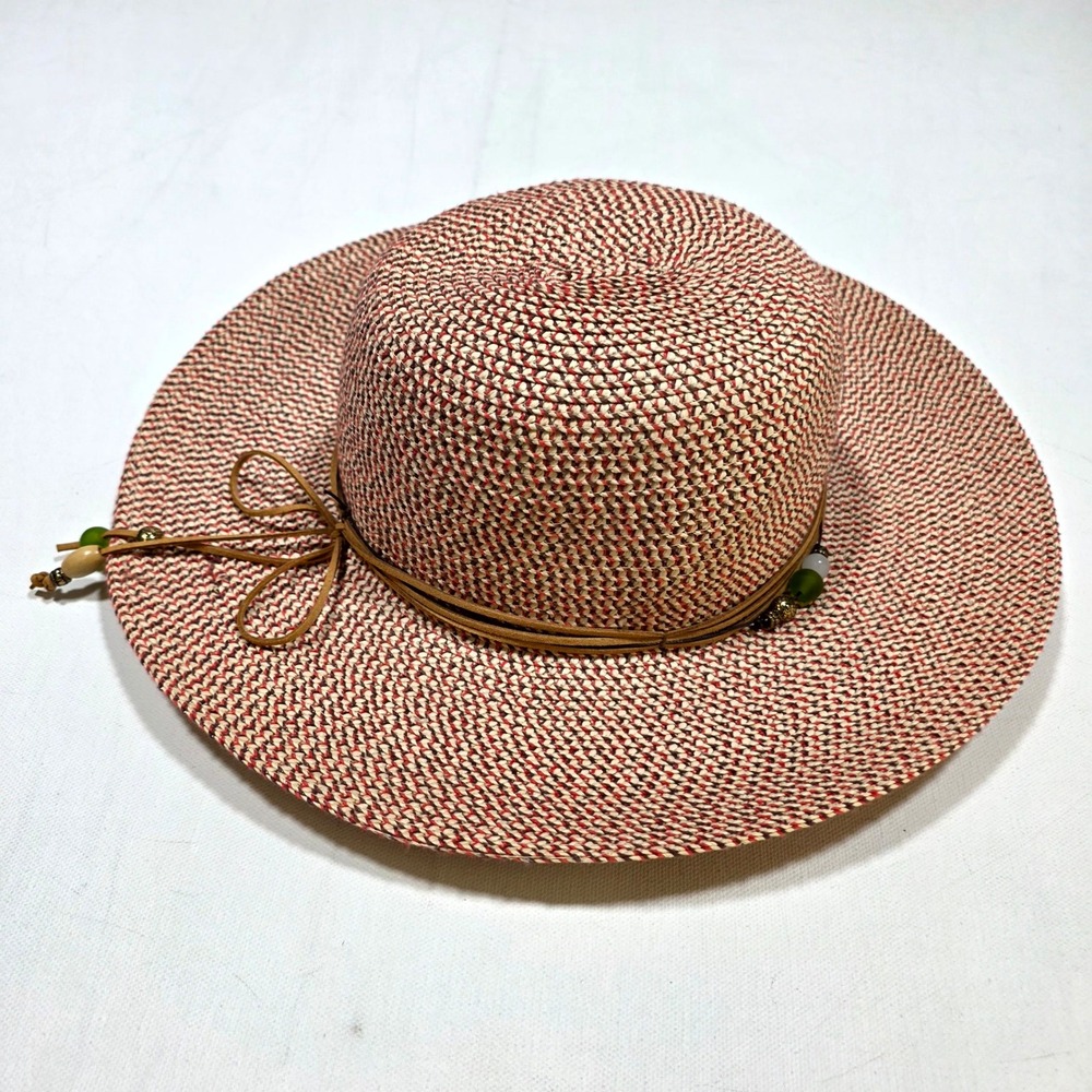 Sunday Afternoons Sun Hat Womens Red Tan‎ Woven Wide Brim Adjustable Beach Boho